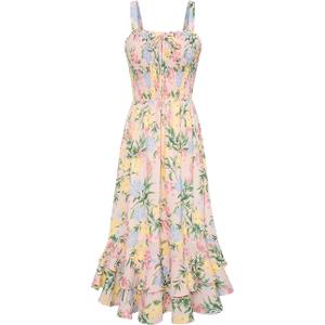 GRACE KARIN Women's 2026 Summer Floral Boho Dress Square Neck Strapped Swing A Line Sundress Beach Long Maxi Outfits, Size: S