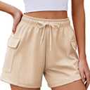 PINSPARK Sweat Shorts Women Baggy Soft Athletic Short Lounge Cargo Shorts High Waisted Drawstring with Pockets, L