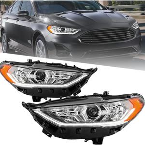 Headlights Assembly Compatible with 2017 2018 2019 2020 Ford Fusion w/LED DRL Halogen Headlamp Bulbs Include, Driver & Passenger Side