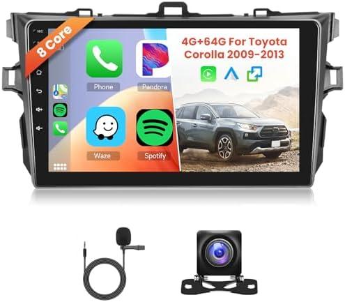 [4G+64G] Android Car Stereo for Toyota Corolla 2009-2013 Radio with Wireless Carplay Android Auto Radio, Hodozzy 9 inch Touch Screen with GPS, Mirror Link, Bluetooth, WiFi, DSP, FM/RDS Radio