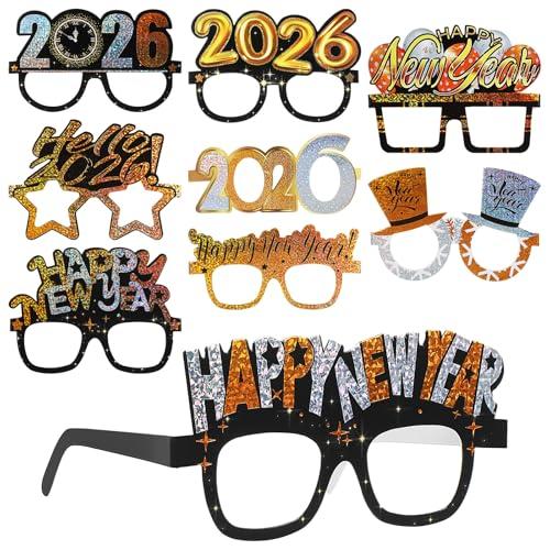 PRETYZOOM 9Pcs 2026 Happy New Year's Eve Eyeglasses: Year of Horse Glasses Nye Party Favor for 2026 Supplies Glitter Holiday Glasses Decorations