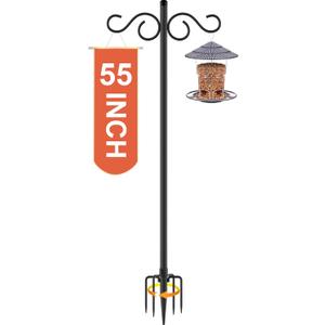 RCUICA Double Shepherds Hooks for Outdoor,1 Pack 55 Inch Bird Feeder Pole with 5 Prongs Base,Heavy Duty Shepherds Hook,Suitable for Garden in Hanging Flower Basket,Lantern,Bird Nests (1 Pack 55 inch)