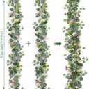 2 Pack 5.68 FT Artificial Daisy Garland with 3D Butterfly, Hanging Fake Flowers Greenery Eucalyptus Garland Floral Vines for Wedding Table Home Room Sping Summer Decor, 2pcs