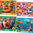 4 Packs 100 Piece Puzzles for Kids Ages 4-6, Jigsaw Puzzles for Kids Ages 6-8 8-10 Sea World, Owls, Hamburger, Starfish Learning Educational Toys for Boys and Girls