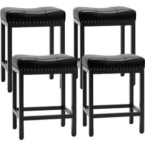 Sweetcrispy Bar Stools Set of 4, 24 Inch Counter Height Stools, PU Leather Upholstered Bar Chairs with Footrest, Modern Bar Stools for Kitchen Island, Dining, Living Room, Black