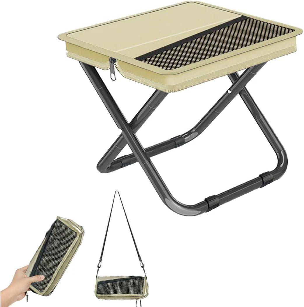 2-in-1 Collapsible Camping Stool & Sling Bag / 220LB Load Capacity Folding Portable Fishing Stool/Collapsible Stool for Camping, Hiking, Fishing, Gardening & Beach Outdoor Activities (Large, Khaki)