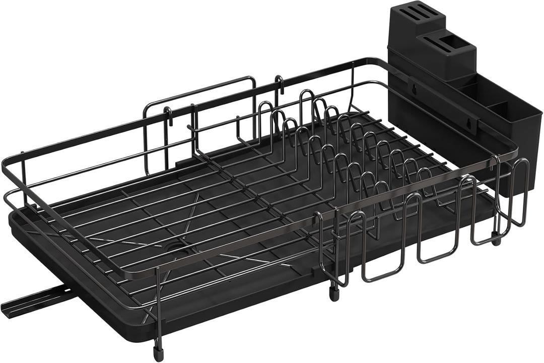 Foldable Dish Drying Rack for Kitchen Counter, Drying Rack Kitchen Sink Organizer, Sink Dish Drainer with Plate Holder, Small Kitchen Dish Strainer & Dish Dryer Organizer, Adjustable 13.7"-22.83"