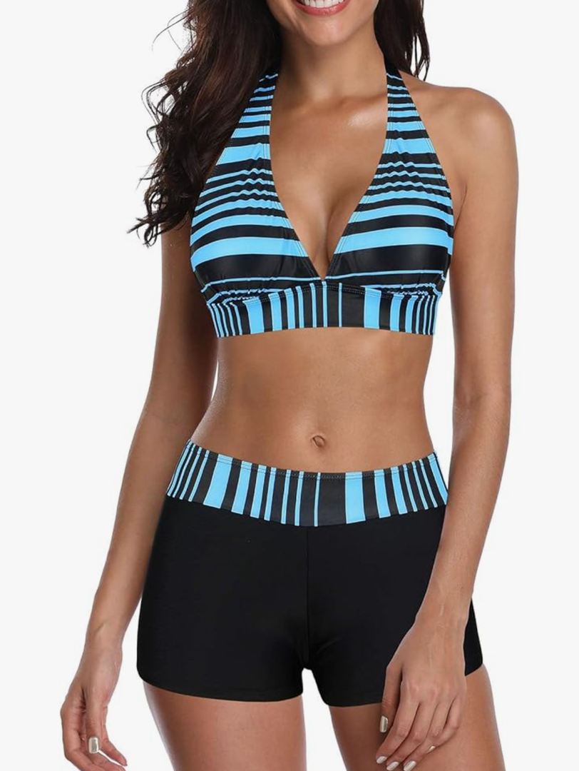 Century Star Women Two Piece Swimsuit Athletic Bathing Suits for Women Ruffled Tummy Control High Waisted Swimsuits, M.