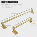 Towel Bar, 14inch to 25inch Adjustable Towel Holder Rod, Self Adhesive Wall Mounted Hand or Body Towel Rack for Bathroom Kitchen, Stainless Steel Organizer Single Bar (Gold, 1 Pack)