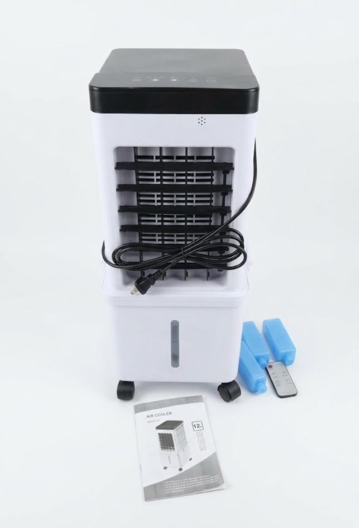 4 Wheel Mobile Evaporative Air Cooler with Ice Spray Humidifier 12L Detachable Water Tank Portable Fan for Home Office