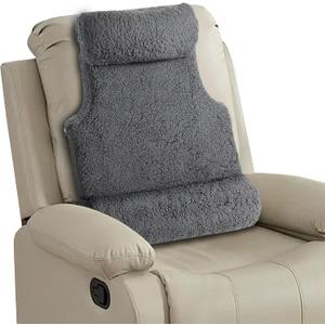 Gyrucio 3-in-1 Lumbar Support Pillow with Headrest for Recliner, Memory Foam Back Cushion Set with Adjustable Side Bolster for Targeted Lower Back Pain Relief, Plush Sherpa Fleece Cover, Grey