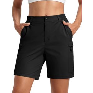 MAGCOMSEN Womens 7" Hiking Cargo Shorts Quick Dry Lightweight Golf Shorts with Pockets for Summer Casual Travel Outdoor Small
