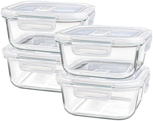 Small Glass Containers with Lids Square, 3 Cup Borosilicate Glass Food Storage Containers with Lid for Sandwiches, Snacks, Meal Prep, Yogurt Glass Bowl with Lids - Oven, Microwave & Freezer Safe 24 oz