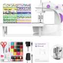 KPCB Tech Sewing Machine for Beginners [Full Set] with Finger Guard and Fabric Bundles - Mini Sewing Machine with Sewing Kits, Foot Pedal, US Adapter and Extension Table (White)
