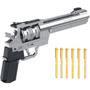 1:1 Revolver Building Blocks Sets - 428 PCS Model Collection Toy Building Bricks Set Shootable - Simulation Militarily Toy Lovers for Kids and Adults Gift (Silver)