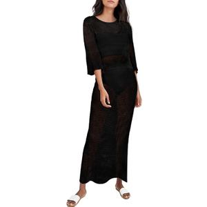 Women's Crochet Cover Ups for Bikini Swimsuit Half Sleeve Bathing Suit Rainbow Swimwear Long Beach Dresses (Small, Black)