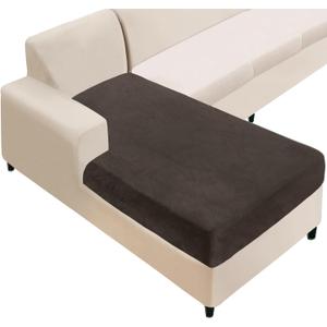 NAISI Sectional Couch Cover 1 Piece Velvet Separate Chaise Lounge Cover Soft Stretch Sofa Slipcovers for Left/Right Chaise Sectional Couch(Chaise Lounge,Brown)