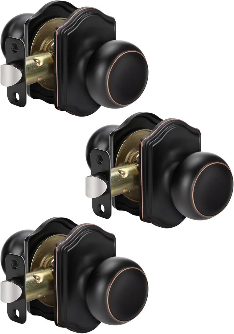 goldenwarm Oil Rubbed Bronze Closet Door Knobs Interior No Lock, Passage Door Knobs Hallway, Bronze Door Knob Without Lock 3 Pack