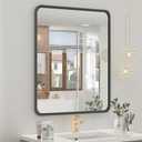 OKPAL 20 x 24 Inch Black Bathroom Mirrors for Over Sink, Rounded Rectangle Black Bathroom Vanity Mirror, Beveled Framed Mirror for Wall, HD Glass, Anti-Rust Aluminum Alloy Mirror
