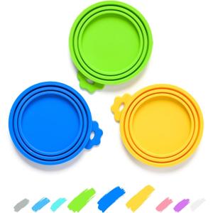 WePet Pet Food Can Covers, Silicone Lids, BPA Free, Dishwasher Safe, Fit Most Standard Size Canned Cat and Dog Food, 3oz/5.5oz/12.5oz/13.2oz, Golden Yellow/Lime Green/Royal Blue