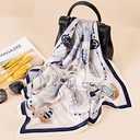 ANDANTINO 100% Mulberry Silk Square Scarf for Hair-25.6" X25.6'' Women Men Natural Silk Neckerchief Digital Printed Headscarf (White & Blue)