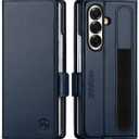SHIELDON Wallet Case for Galaxy Z Fold7 8.0" 2025, Genuine Leather Folio Z Fold7 Case, Stand Function, RFID Blocking Card Slot Shock-Absorbent Compatible with Galaxy Z Fold 7 - Navy Blue