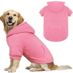 Dog Sweaters for Large Dogs,Dog Hoodie,Warm Fleece Sweatshirt with Hood & Pocket,Leash Hole,Cozy Cold Weather Pet Clothes Sweater Hoodie for Large Dogs(Pink,XL)