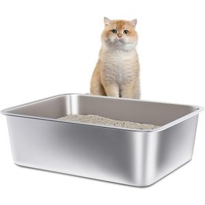 Stainless Steel Litter Box, Medium Metal Litter Box for Cat,Easy Clean Non Stick Easy Entry No Smell Metal Litterbox for Kitty/Rabbits (1 pack-Medium(17.7"x13.7"x6"))