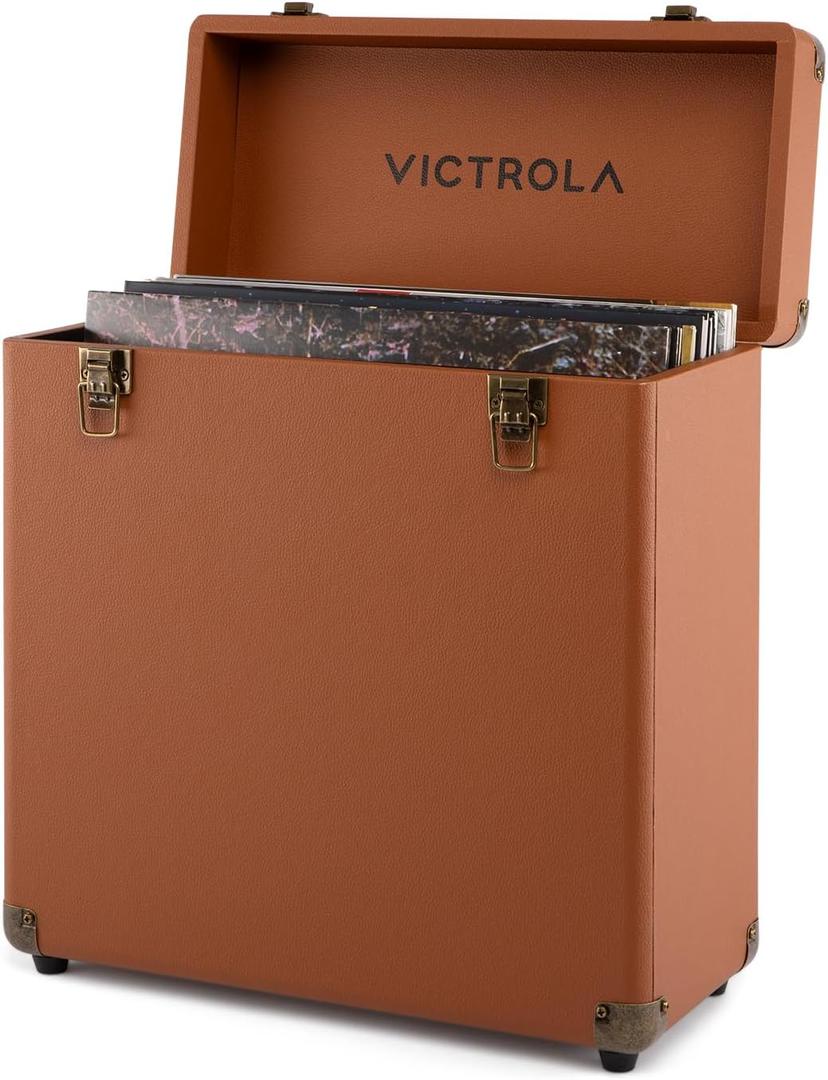 Victrola Collector II (2026 Model) Vinyl Record Storage Case Hold 30+ Vinyl Turntable Records, Heavy-Duty Hardware, Soft Interior Lining, Portable Box with Carry Handle (Brown)