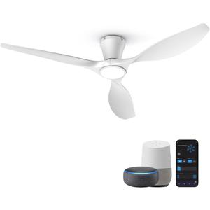 TALOYA 52 Inch Smart Ceiling Fans with Lights Led Remote Control Flush Mount Low Profile for Bedroom Farmhouse Patio Outdoor Living Room Kitchen Dining Room,DC Motor,Reversible,White