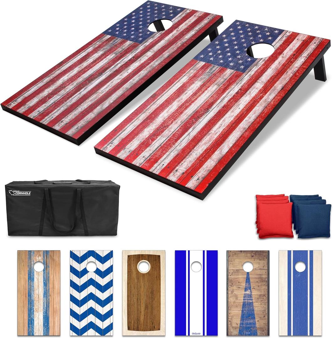GoSports Portable Cornhole Sets, 8 Styles Choose 4 x 2 ft or 3 x 2 ft - Boards Include 8 Bean Bags, Travel Case, and Game Rules