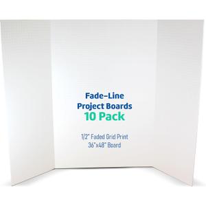 Flipside Products 36 x 48 Fade-Line White Foam Trifold Poster Board, 1/2" Subtle Grid Lines for Alignment & Visual Layouts, Arts, and Crafts, Pack of 10