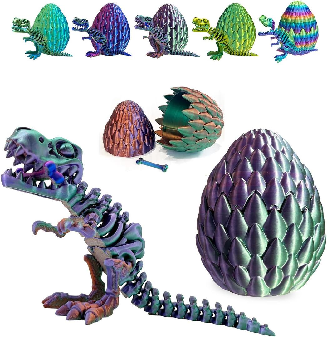 Easter Eggs Filled with Dinosaur Toys, 3D Printed Animals Mystery Crystal Dragon Egg with Articulated Tyrannosaurus Rex, Easter Basket Stuffers Fidget Toy for Adults Kids