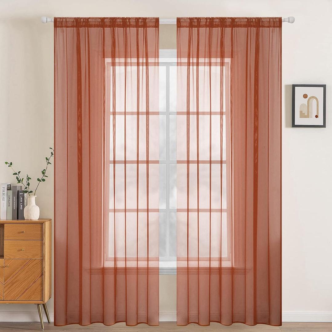 MIULEE 2 Panels Solid Color Sheer Window Curtains Elegant Window Voile Fall Panels/Drapes/Treatment for Bedroom Living Room (54X72 Inches Burnt Orange)