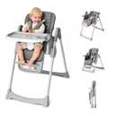 Tinyiota 4 in 1 High Chairs for Babies and Toddlers with Wheels, 8-Height Adjustable & 3-Position Recline, Easy Clean, Dishwasher Removable Tray, Foldable High Chair for Infant, Meets ASTM Safety, Grey