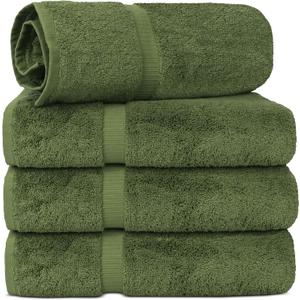 Chakir Turkish Linens 4 Piece Extra Large Bath Towels, 100% Cotton Luxury Turkish Towels for Bathroom, Soft Absorbent Bath Towels, 30 x 60 Inches, Moss