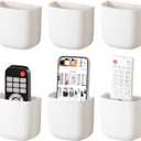 SUNFICON Remote Holder Wall Mount TV FAN Remote Control Holder Bedside Caddy Wall Organizer Phone Holder for Office Adhesive Media Player Controller Holder Box Tray Home Desk Nightstand White 6 Small