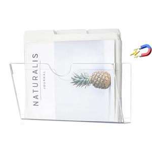 Qozary Clear Acrylic Magnetic File Holder  Magazine Rack for File Cabinets, Magnetic Mail Holder, File Organizer for Refrigerator, White Board, Office (Transparent, Medium)