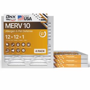 BNX TruFilter 18x20x1 MERV 10 (6-Pack) AC Furnace Air Filter - MADE IN USA - Pleated Air Conditioner HVAC AC Furnace Filters - Removes Odor, Mold, Bacteria, Smoke