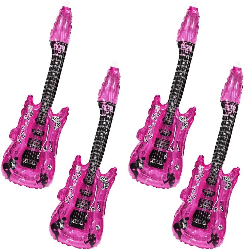 Pink Cool Rock Disco Guitar Balloon, 4 Pack Musical Instrument Guitar Shaped Aluminum Foil Balloons With Bell For Baby Shower Birthday Music Theme Wedding Singer Party Decoration Supplies