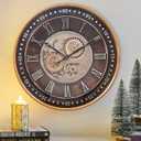 CLXEAST 24 Inch Wall Clock with Moving Gears,Oversized Large Industrial Steampunk Clock, Antique Gold Metal Roman Numeral Wall Clocks for Farmhouse Living Room Decor (Oil Rubbed Bronze Gold)