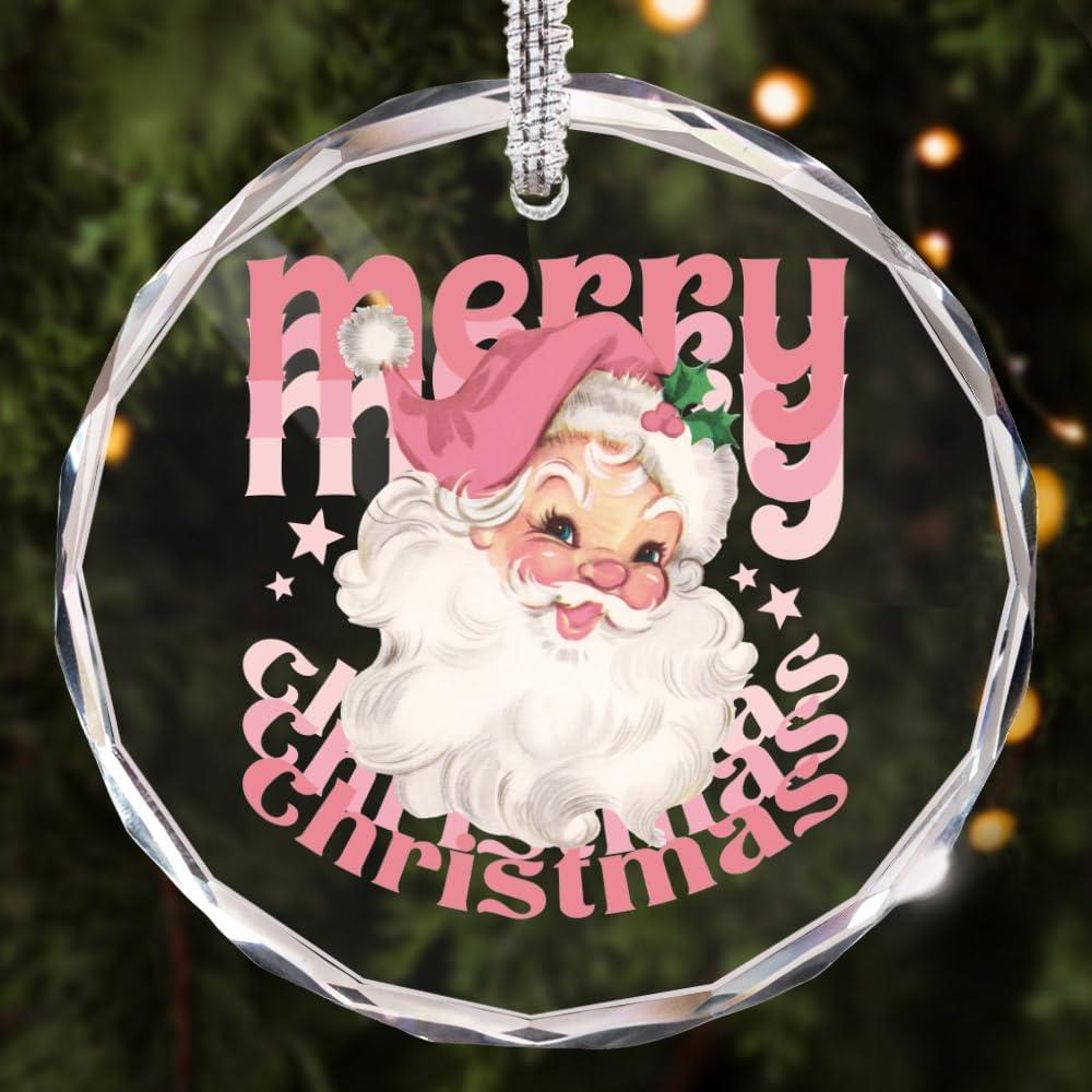 Christmas Hanging Ornaments Merry Xmas Pink Santa Claus Snowflake Winter Holiday Decorative Traditional Farmhouse Decorations for Seasonal Winter Xmas Holiday Home Kitchen Dining Party-34