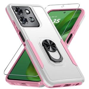 Janmitta Compatible with Motorola Moto G Power 5G 2025 Case with Screen Protector,Heavy Duty Shockproof Full Body Protective Cover Built in Rotatable Metal Ring Holder Kickstand,White