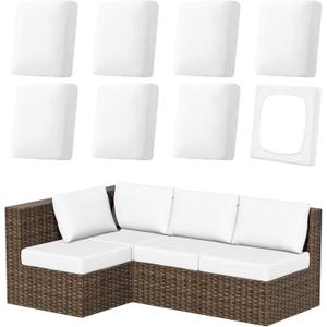 SK Studio 8Pcs Outdoor Cushion Covers Waterproof, Stretch Cushion Covers Replacement for Patio, Sofa Couch Furniture Protector Slipcovers Set, White