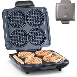 Dash Multi Mini Waffle Maker - Makes Four Waffles at Once for Family Breakfasts - Dual Nonstick Heating Plates & Easy-Release Surface - Compact & Fast-Heating - Graphite