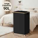 efluky Slim Laundry Basket with Lid, Narrow Laundry Hamper with Removable Bag, Skinny Dirty Clothes Basket with Bamboo Handles for Bathroom, Bedroom & Laundry Room, 90L Black