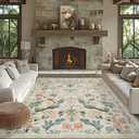 8x10 Area Rugs Washable Rug: Lagre Boho Living Room Rug Soft Anti-Skid Thin Carpet Indoor Floor Non-Shedding Neutral Floral Carpets for Bedroom Dining Room Farmhouse Nursery Beige