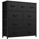 YITAHOME 9 Drawers Fabric Dresser, Dresser for Room, Black Chest of Drawers, Storage Tower Organizer Unit for Living Room, Closets - Sturdy Steel Frame, Wooden Top & Easy Pull Fabric Bins
