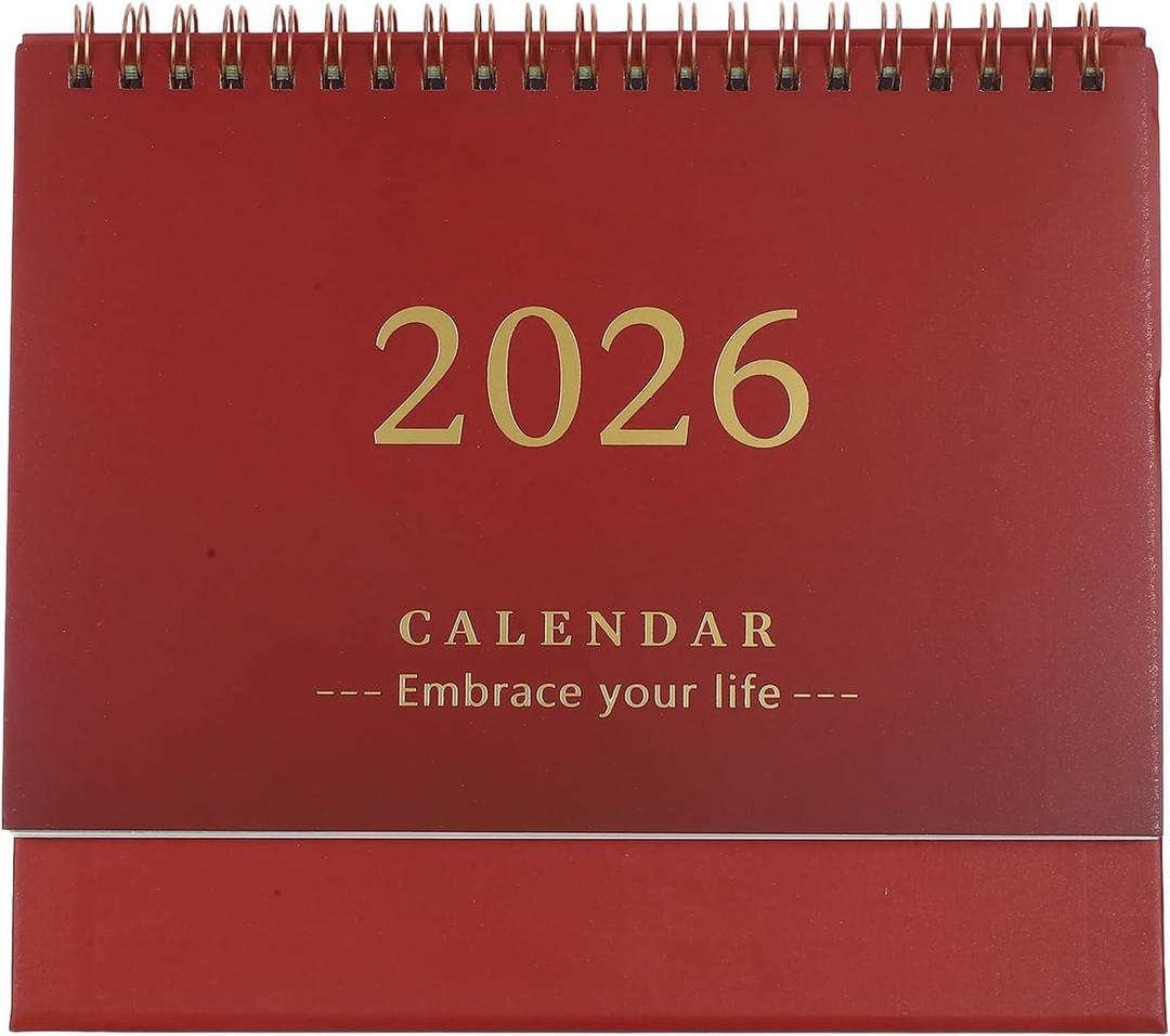 NUOBESTY Small Desk Calendar 2026 Standing Flip Desktop Calendar Scheduler Planner 2025.07-2026.12 Red