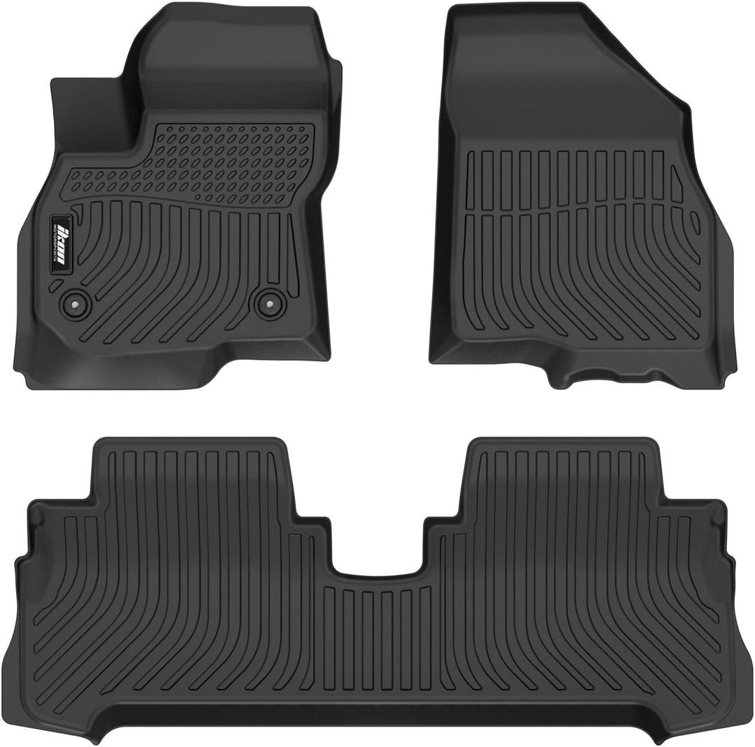 IKON MOTORSPORTS 3D TPE Floor Mats, Compatible with 2017-2023 Chevrolet Bolt EV, All Weather Waterproof Anti-Slip Floor Liners, Front & 2nd Row Full Set Car Interior Accessories, Black